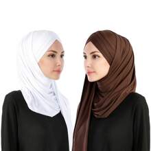 1入女士純色經典多功能時尚休閒優雅舒適柔軟光滑牛奶絲三重荷葉邊包頭巾，適用於日常穿著、節日、聚會和祈禱 - 咖啡棕 - 查看 5