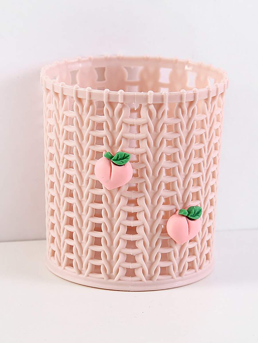 創意可愛卡通編織筆筒，學校/辦公用品辦公桌收納件，或化妝刷，1入組