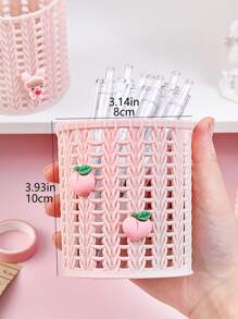 創意可愛卡通編織筆筒，學校/辦公用品辦公桌收納件，或化妝刷，1入組