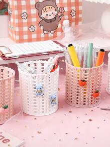 創意可愛卡通編織筆筒，學校/辦公用品辦公桌收納件，或化妝刷，1入組