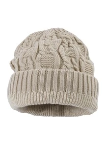 1頂男士針織帽,雙層針織花紋,未鋪裡的扭結設計帽 - 米色 - 查看 1