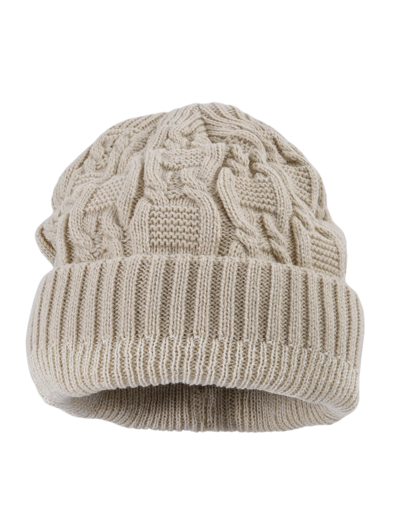 1頂男士針織帽,雙層針織花紋,未鋪裡的扭結設計帽 - 米色 - 查看 1