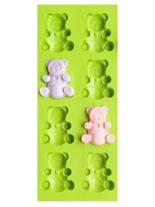 1入組8孔(小)矽膠熊模(單個熊尺寸：5.7*4.7*1.1cm),diy糖果巧克力模具,具有高低溫耐性(-40℃~+230℃),烘焙模具,自製創意冰格模具 - 綠色 - 查看 7