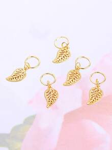 5入組合成纖維接髮臟辮帶樹葉詳細合金吊墜,編織髮飾 - 金色 - 查看 3