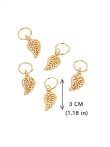 5入組合成纖維接髮臟辮帶樹葉詳細合金吊墜,編織髮飾 - 金色 - 查看 5