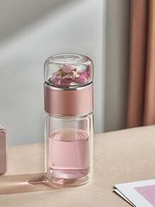 1pc Portable Tea Infuser Glass Mug With Separated Design For Tea Brewing, Business Gift, Car Cup - Pink - View 1