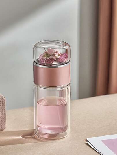 1pc Portable Tea Infuser Glass Mug With Separated Design For Tea Brewing, Business Gift, Car Cup