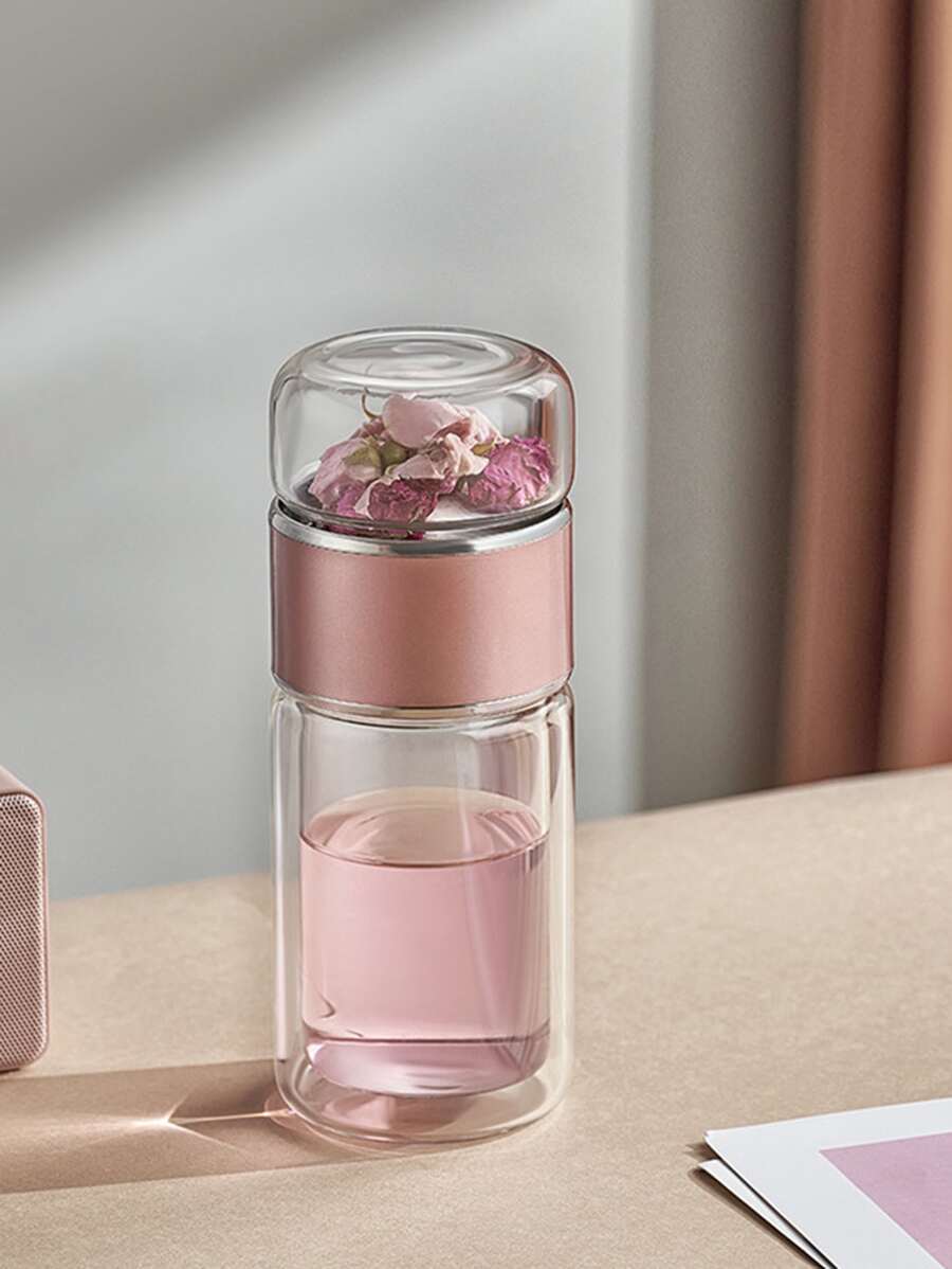 1pc Portable Tea Infuser Glass Mug With Separated Design For Tea Brewing, Business Gift, Car Cup - Pink - View 1