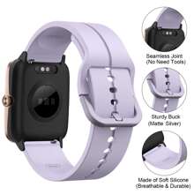 硅胶表带适用于 Amazfit GTS、GTS 4、GTS 4 Mini、GTS 2 Mini、GTS 2、GTS 2e、GTS 3、Amazfit Bip、Bip 3、Bip 3 Pro、Bip U、Bip U Pro，20 毫米替换运动腕带，男女皆宜，紫色，可作为返校学生的礼物 - 紫色 - 查看 2