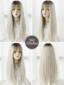 7JHH WIGS Tóc giả dài thẳng màu xám ombre tuyệt đẹp 24 inch cho phụ nữ, tóc giả tổng hợp mềm mại có mái, tóc chân tóc sẫm màu, phụ kiện tóc giả bằng sợi tổng hợp mềm mại tự nhiên chịu nhiệt, tóc giả đẹp hoàn toàn bằng máy cho bé gái, trang phục dự tiệc lễ hội âm nhạc, trang phục hóa trang Halloween, hoạt hình hoặc trang phục - Nhiều màu - Xem 7