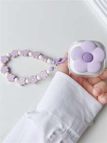 手机挂件 卡哇伊 可爱 3D 紫色花朵 耳机壳 兼容三星 Galaxy Buds2 Pro 带链式吊坠套 兼容 Bud 2 防摔 全包 - 無色 - 查看 2