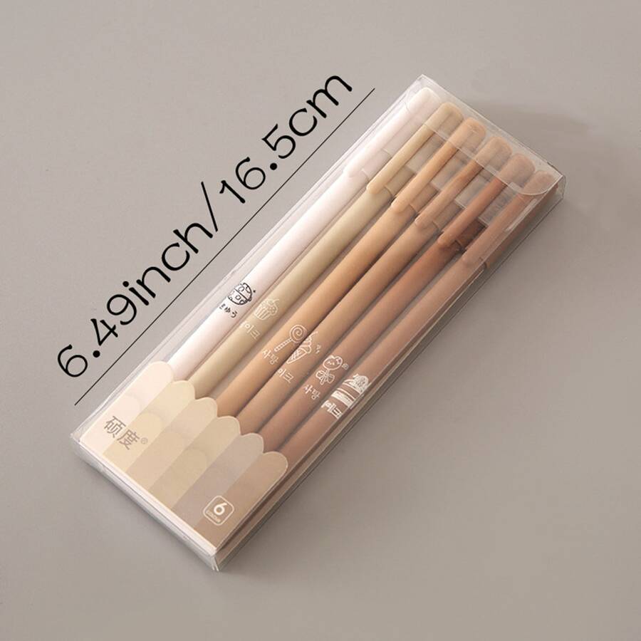 6支/套 中性咖啡色速干圆珠笔，适用于学生考试和复习练习 - 彩色 - 查看 1