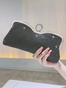 婚禮手拿包新娘手提包中式旗袍款晚宴包配禮服手持錢包 - 黑色 - 查看 2