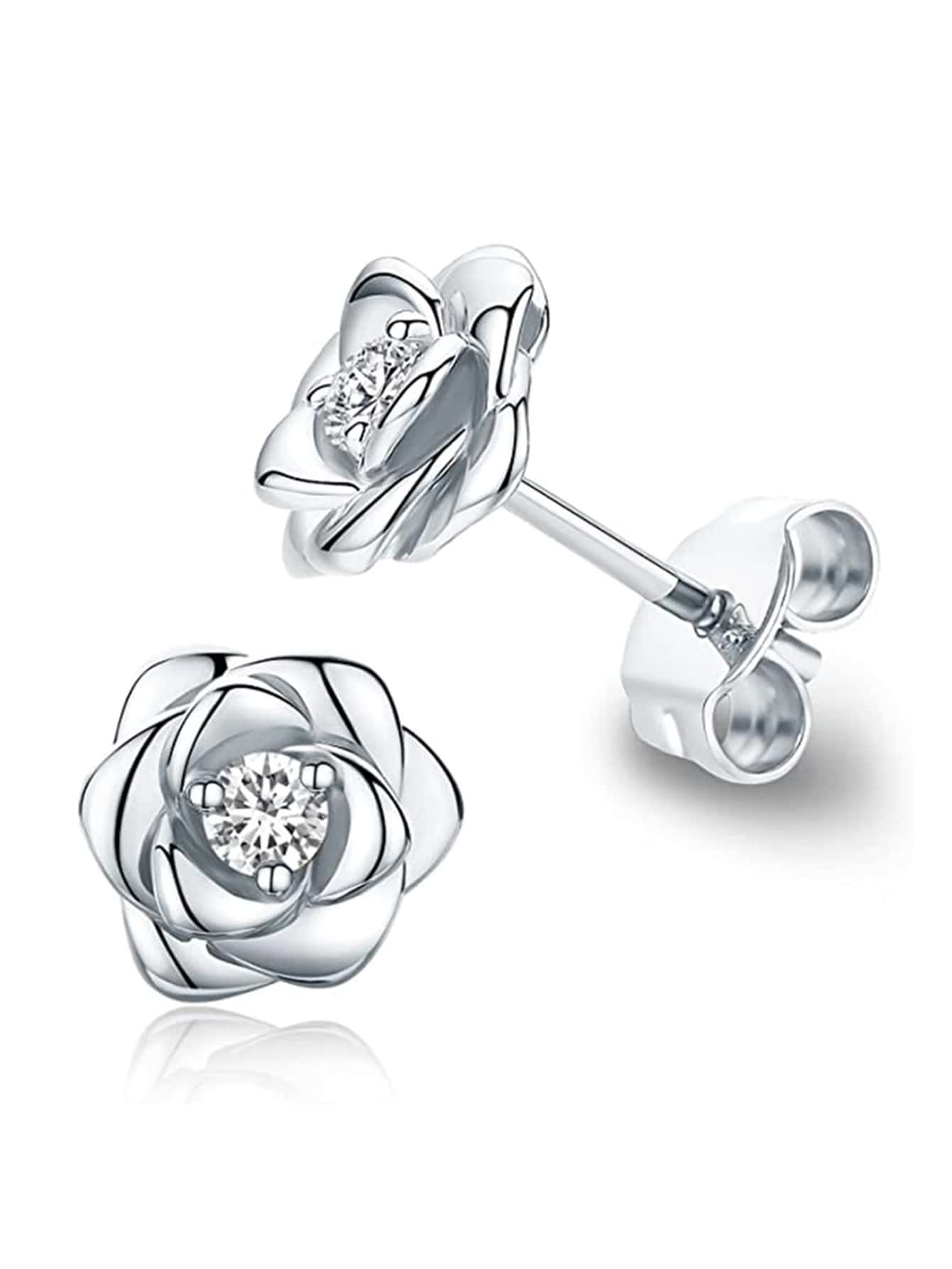一对简约立方氧化锆花朵耳钉，适合女性佩戴，可用于婚礼、订婚、周年纪念、派对等场合，也是母亲节或情人节的绝佳礼物。 - 銀色 - 查看 1