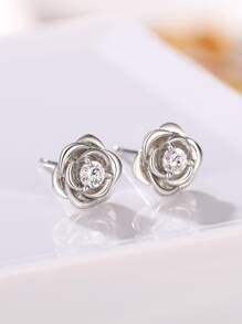 一对简约立方氧化锆花朵耳钉，适合女性佩戴，可用于婚礼、订婚、周年纪念、派对等场合，也是母亲节或情人节的绝佳礼物。 - 銀色 - 查看 7