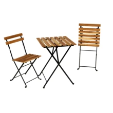 Solid Teak Wood Bistro Set Folding Table And Chair Set Power Coating Frame Patio Set With Waterproof Navy Cushion - Màu Khaki - Xem 3