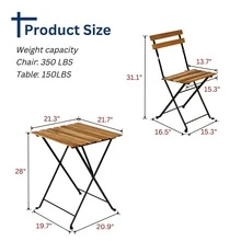 Solid Teak Wood Bistro Set Folding Table And Chair Set Power Coating Frame Patio Set With Waterproof Navy Cushion - Màu Khaki - Xem 7