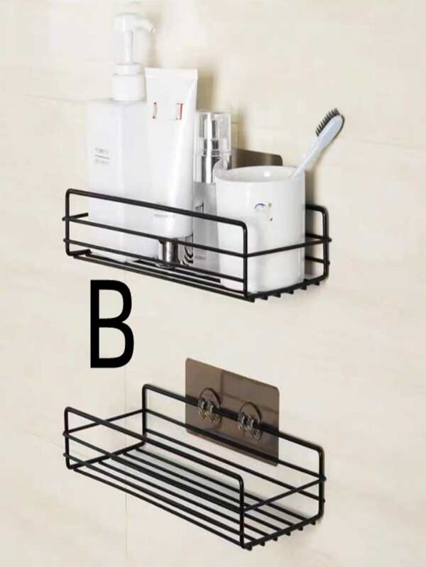 1pc Wall Mounted Bathroom Storage Rack, Modern Iron Shelving Storage