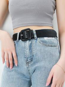 1 件时尚简约方形扣腰带，可搭配衣服和裤子 - 黑色 - 查看 1