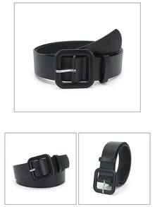 1 件时尚简约方形扣腰带，可搭配衣服和裤子 - 黑色 - 查看 4