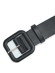 1 件时尚简约方形扣腰带，可搭配衣服和裤子 - 黑色 - 查看 5