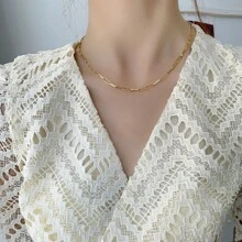 時尚不鏽鋼鍍金回形針項鍊 - 金色 - 查看 4