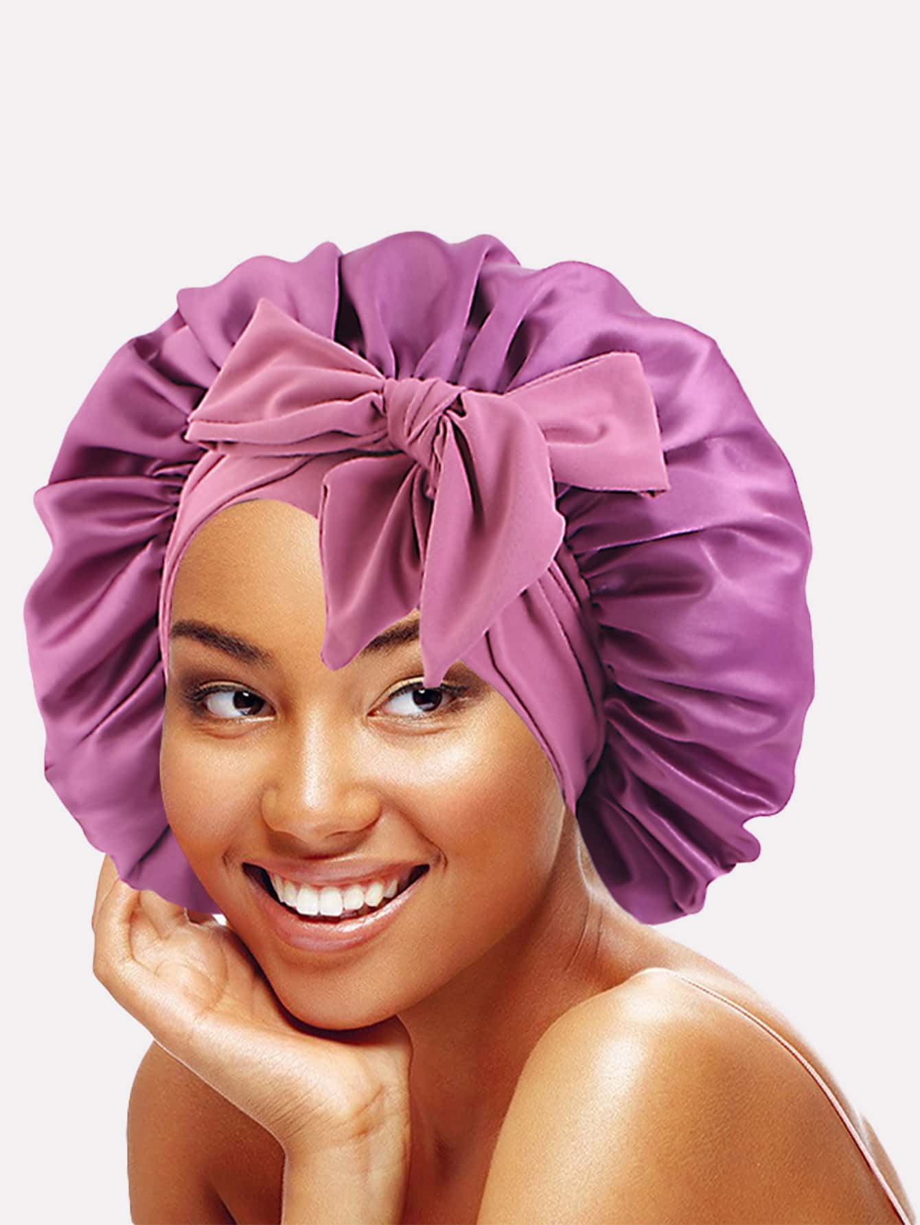 1pc Women's Elastic Polyester Hair Bonnet With Ribbon Bowknot Silk Bonnet Satin Bonnet