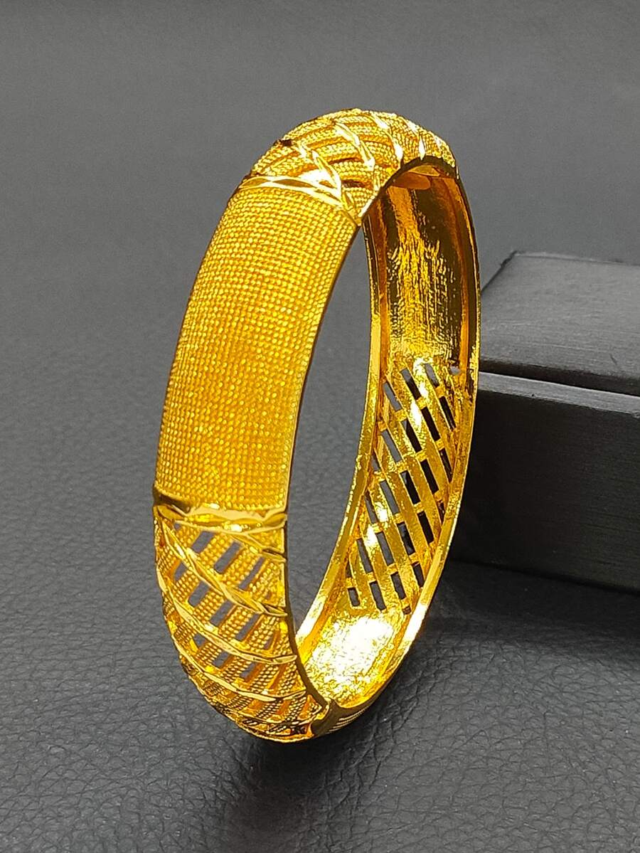 1個豪華合金手鏈,迪拜風格,不易褪色,適用於尼日利亞人或婚禮,沙金色 - 金黃色 - 查看 1