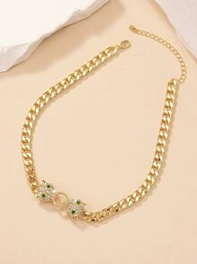 1pc Exquisite Fashionable Leopard Head Pendant Necklace With Rhinestone Detail - Yellow Gold - View 3