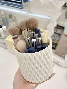 1pc Solid Color Storage Box, Nordic Plain Color Makeup Brush Storage Holder For Home - White - View 2