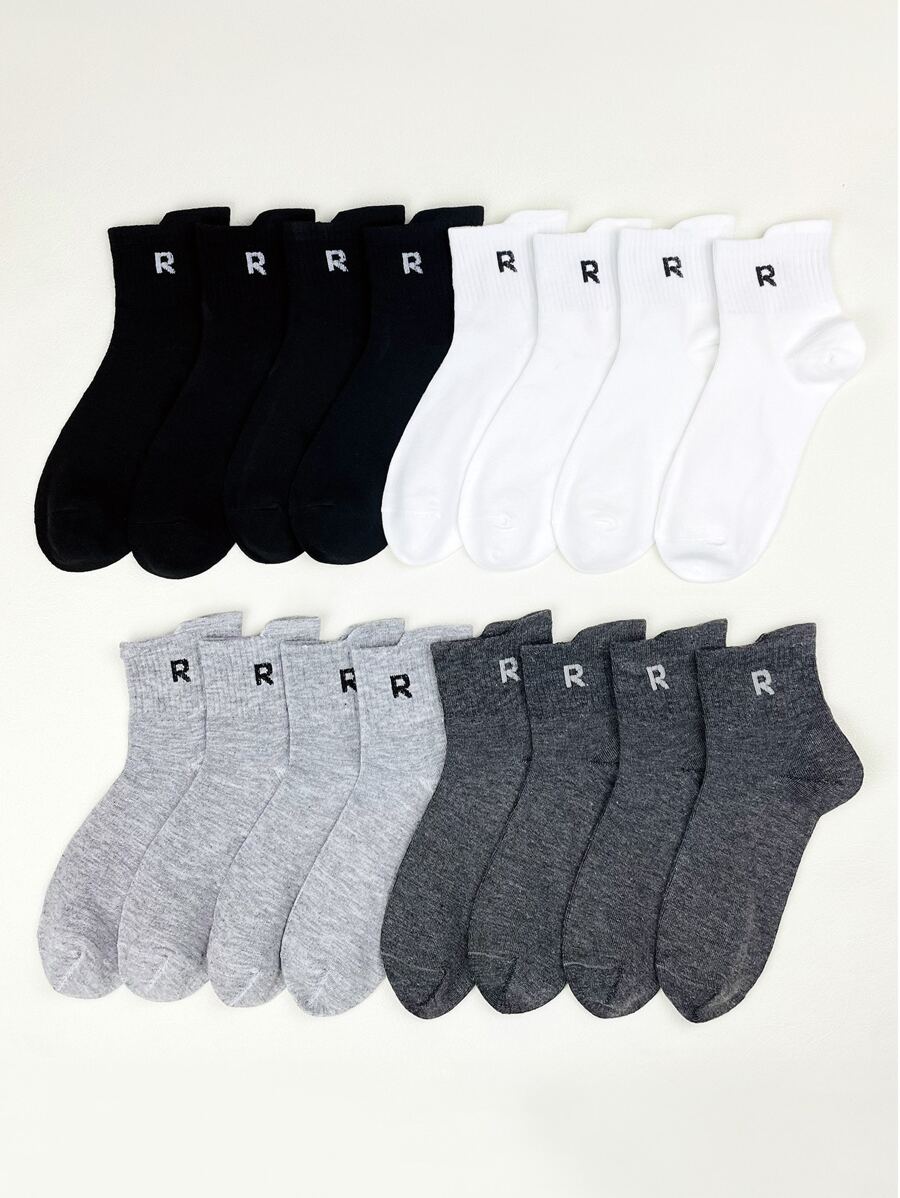 8pairs/set Men's Simple R Letter Detail Sports Mid-calf Socks - Multicolor - View 1