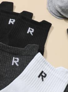 8pairs/set Men's Simple R Letter Detail Sports Mid-calf Socks - Multicolor - View 3