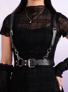 Buckle & Studded Decor Harness Belt - Black - View 1