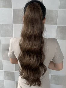 Sợi tổng hợp 24 Inch Dài Nâu Tóc đuôi gà Tóc xoăn Gia hạn Đối với phụ nữ Người Mỹ Dây rút Sóng nước Ngựa con Cái đuôi Kẹp Tóc giả piece Chống nóng Chất xơ - màu nâu - Xem 3