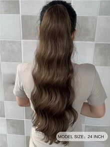 Sợi tổng hợp 24 Inch Dài Nâu Tóc đuôi gà Tóc xoăn Gia hạn Đối với phụ nữ Người Mỹ Dây rút Sóng nước Ngựa con Cái đuôi Kẹp Tóc giả piece Chống nóng Chất xơ - màu nâu - Xem 2