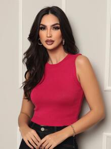 Women Sweater Vests - 玫瑰紅 - 查看 1