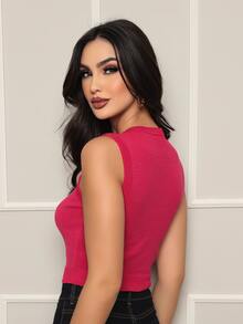 Women Sweater Vests - 玫瑰紅 - 查看 5