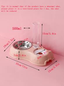1pc Pet Bowl With Drinking Bottle - Baby Pink - View 3