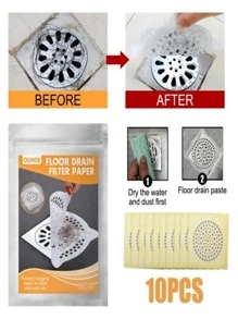 10pcs Shower Drain Sticker Disposable Floor Drain Sticker Adhesive Bathroom Hair Filter Sticker - White - View 3