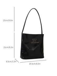 PU 皮革休闲单肩水桶包，带字母细节图案，适合少女、女大学生、新人及白领人士，非常适合办公室、工作、商务、通勤，女士最佳工作包