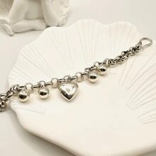 1 件铜镀 S925 银不褪色心形串珠吊坠手链情人节、妈妈、母亲、母亲节、礼物 - 銀色 - 查看 3