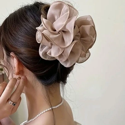 Clip de pelo grande y romántico con malla y decoración de múltiples flores para mujeres, accesorio de pelo elegante y bohemio, accesorios de pelo, pinza de pelo, pinza de pelo, pinza de pelo, accesorio de playa para outfits de verano y otoño/invierno