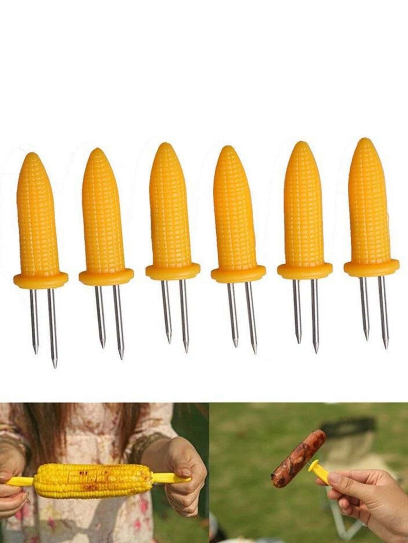 6入組玉米架燒烤配件戶外露營串水果棒 - 黃色 - 查看 1