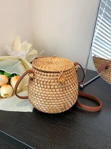 編織水桶包女士們斜挎包