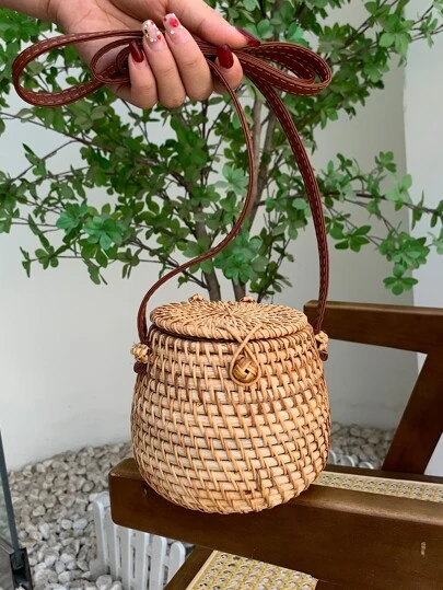 編織水桶包女士們斜挎包