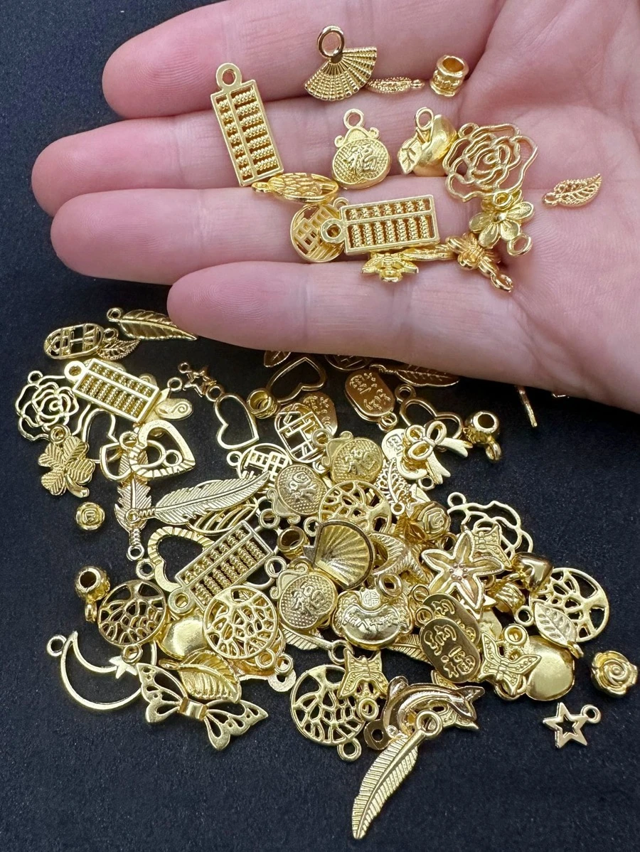 100pcs Random Mixed Diy Jewelry Accessories, Suit For Necklace, Bracelet, Earrings, Zipper Pull, Shoe & Apparel Decoration - Yellow Gold - View 1