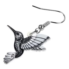 dulce acrílico colibrí Pendientes colgante moda con pájaros Bisutería para mujeres Chicas adolescentes accesorio colibrí regalos - Negro - Ver 4