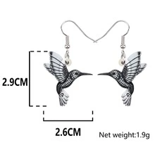 dulce acrílico colibrí Pendientes colgante moda con pájaros Bisutería para mujeres Chicas adolescentes accesorio colibrí regalos - Negro - Ver 5