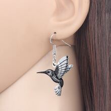 dulce acrílico colibrí Pendientes colgante moda con pájaros Bisutería para mujeres Chicas adolescentes accesorio colibrí regalos - Negro - Ver 2