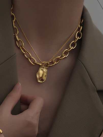 Exaggerated Design Necklace For Women - INS Hip-Hop Style Necklace With Punk Stainless Steel Accessories